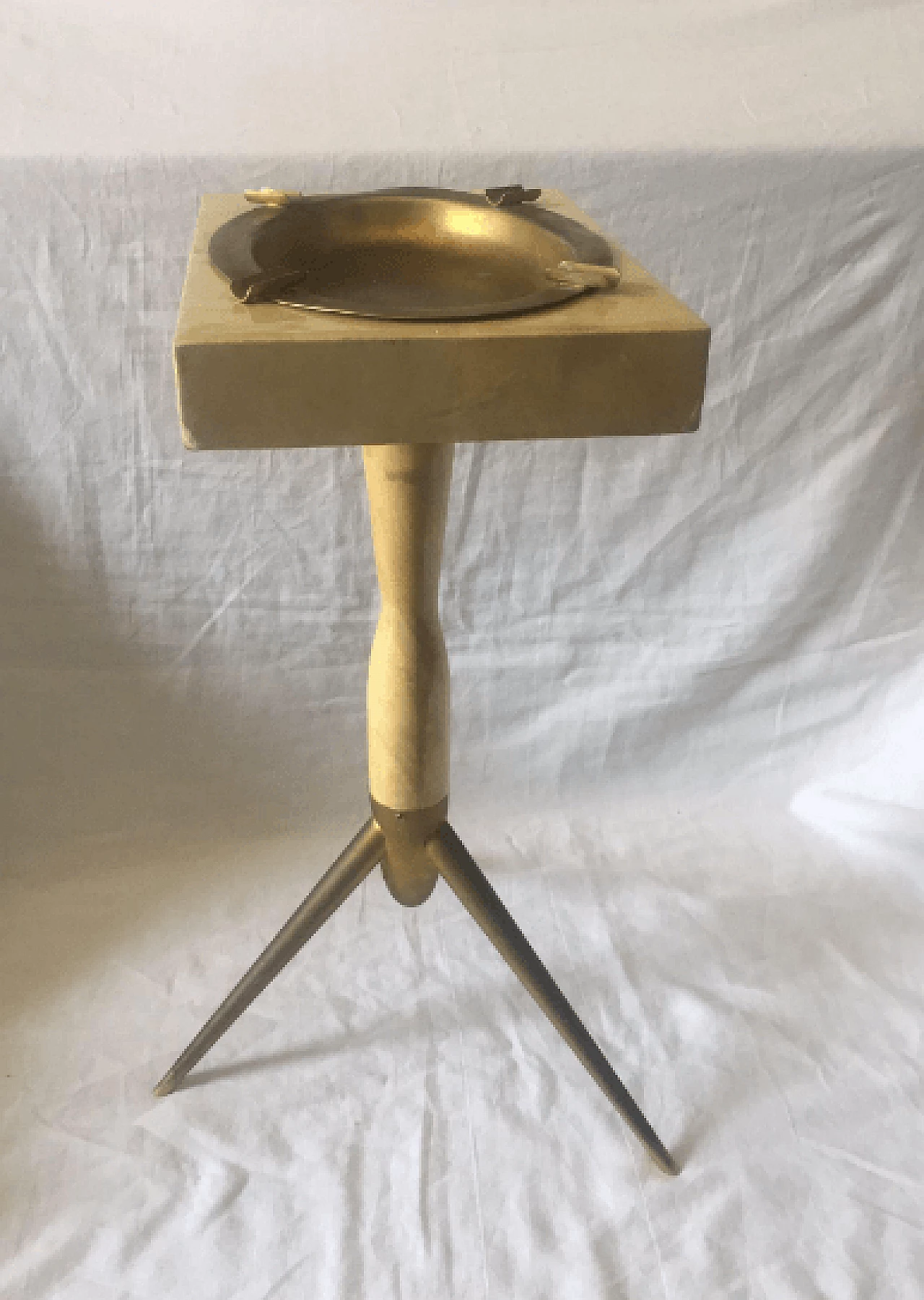 Posacenere a colonna in legno e ottone, anni '50 3