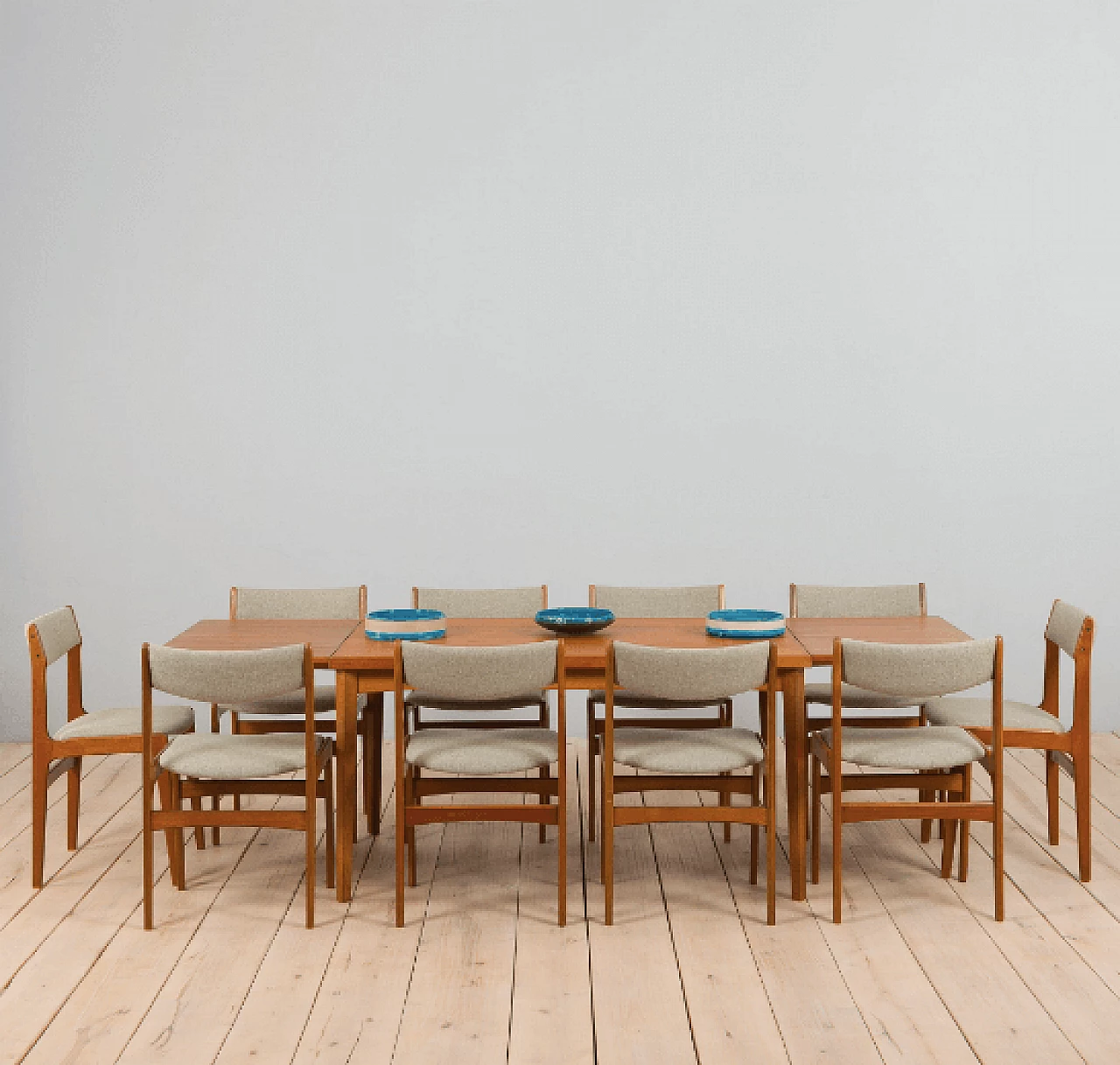 Dining table in teak  with two extensions by Henning Kjaernulf, 1960s 9