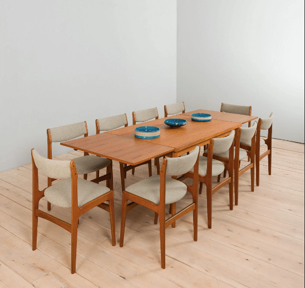 Dining table in teak  with two extensions by Henning Kjaernulf, 1960s 10