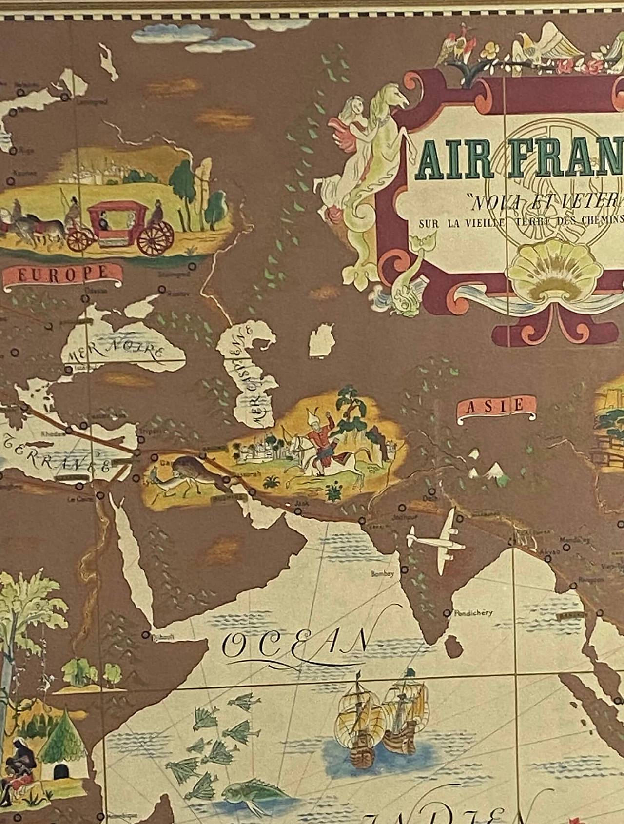 Map of Air France Nova et Vetera poster by Lucien Boucher, 1930s 3