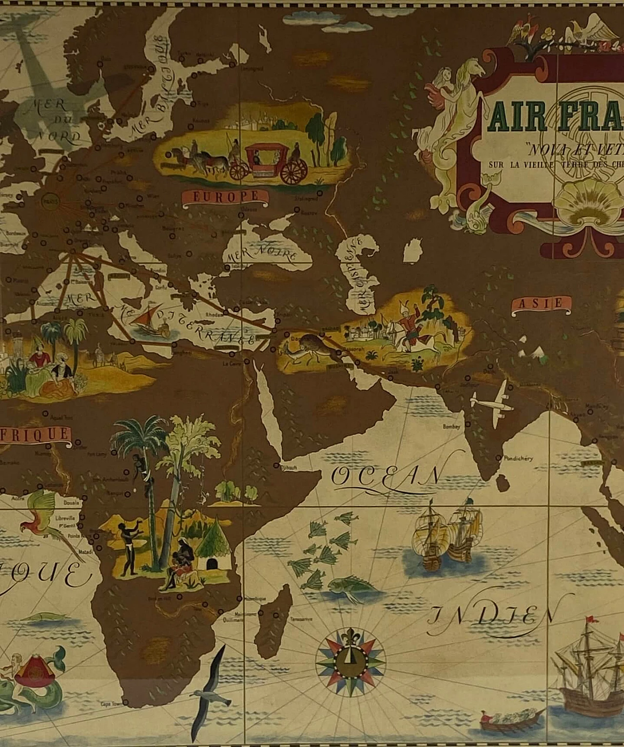 Mappa del manifesto Air France Nova et Vetera di Lucien Boucher, anni '30 15