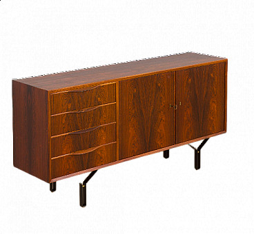 Sideboard in rosewood with 4 drawers, steel legs and brass details, 1960s