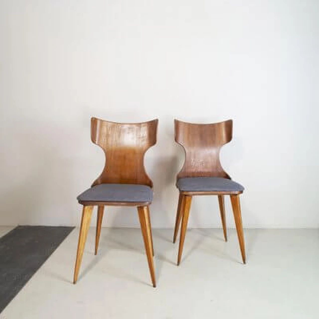 Pair of Curved Wooden Chairs by Carlo Ratti, 1950s 6