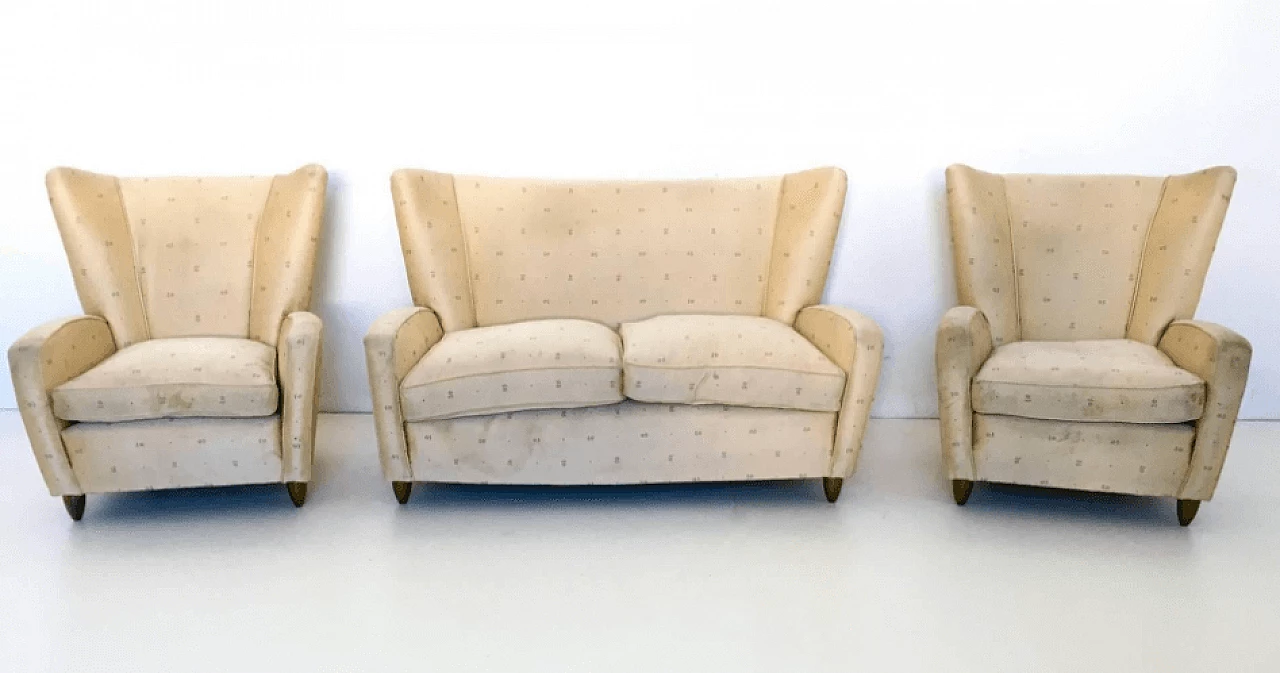 Pair of armchairs and sofa by Paolo Buffa, 1960s 2