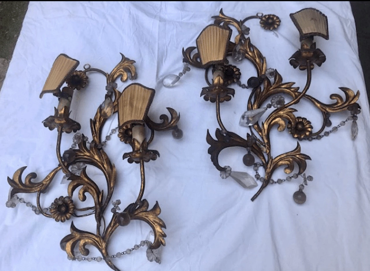 Coppia di applique in metallo dorato, '800 4