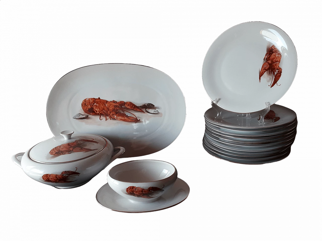 Bavaria Tirschenreuth porcelain service for fish, 1960s 10