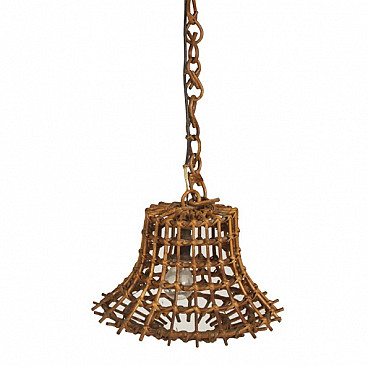Chandelier in wicker and bamboo, 1960s