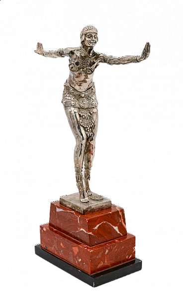 Statue in silvered bronze with marble base by D H Chiparus', 1980s
