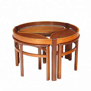 3 English side tables in teak and glass, 1960s