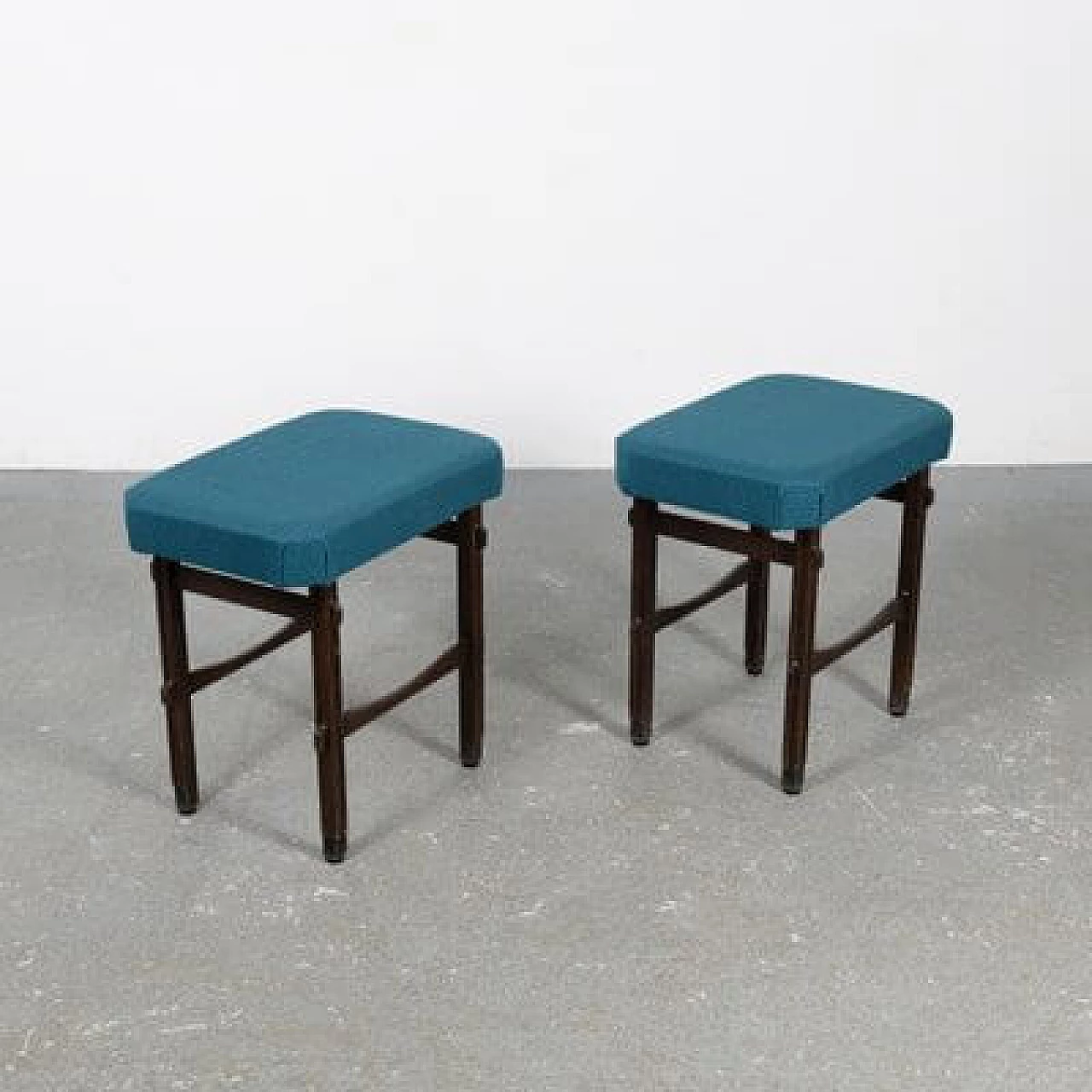 Pair of beech and fabric stools, 1950s 1