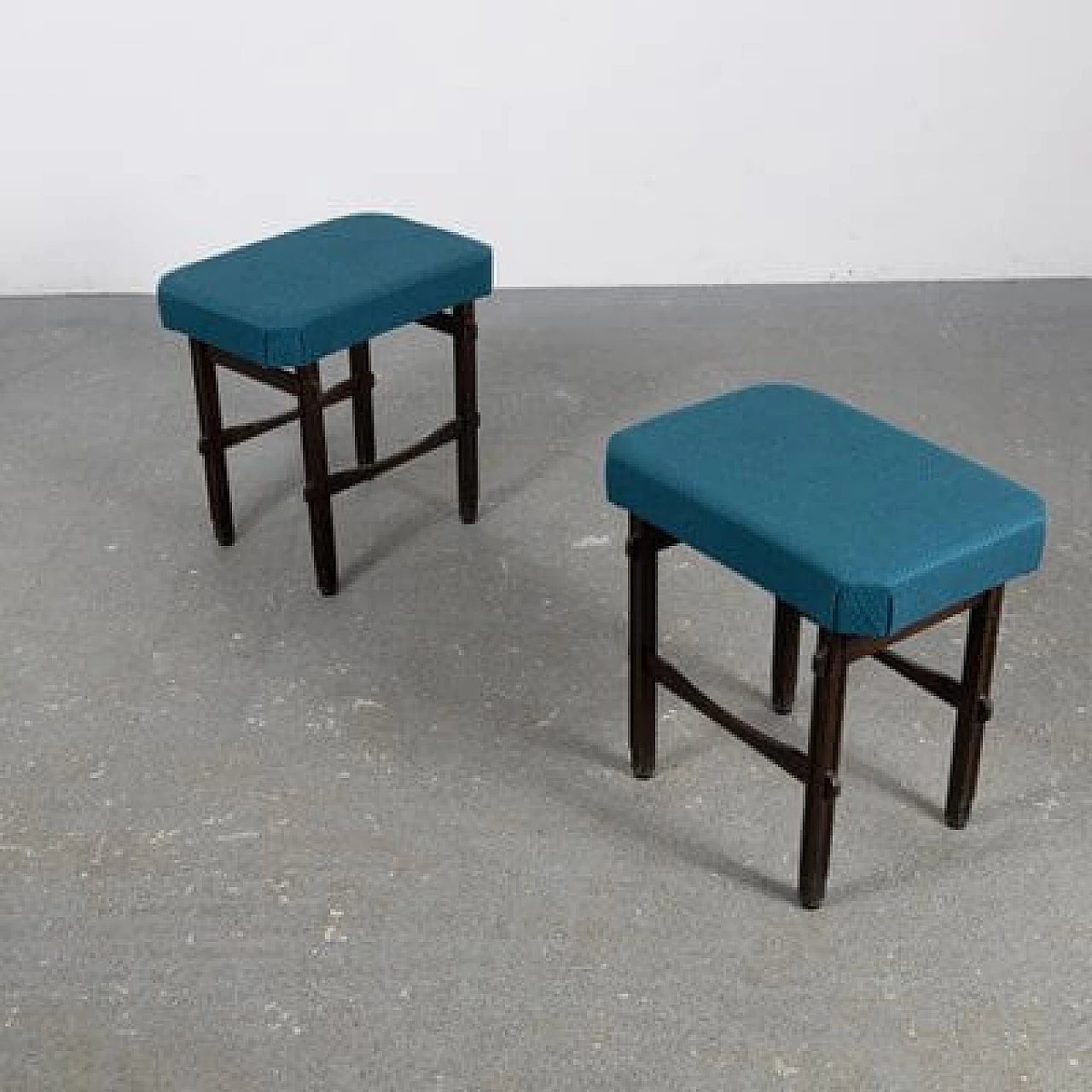 Pair of beech and fabric stools, 1950s 2