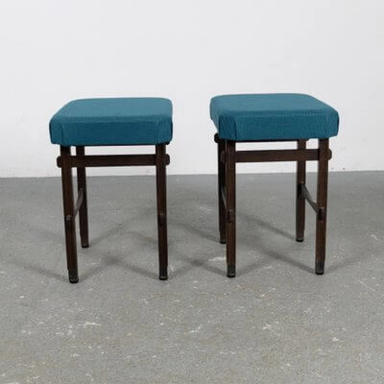Pair of beech and fabric stools, 1950s 5