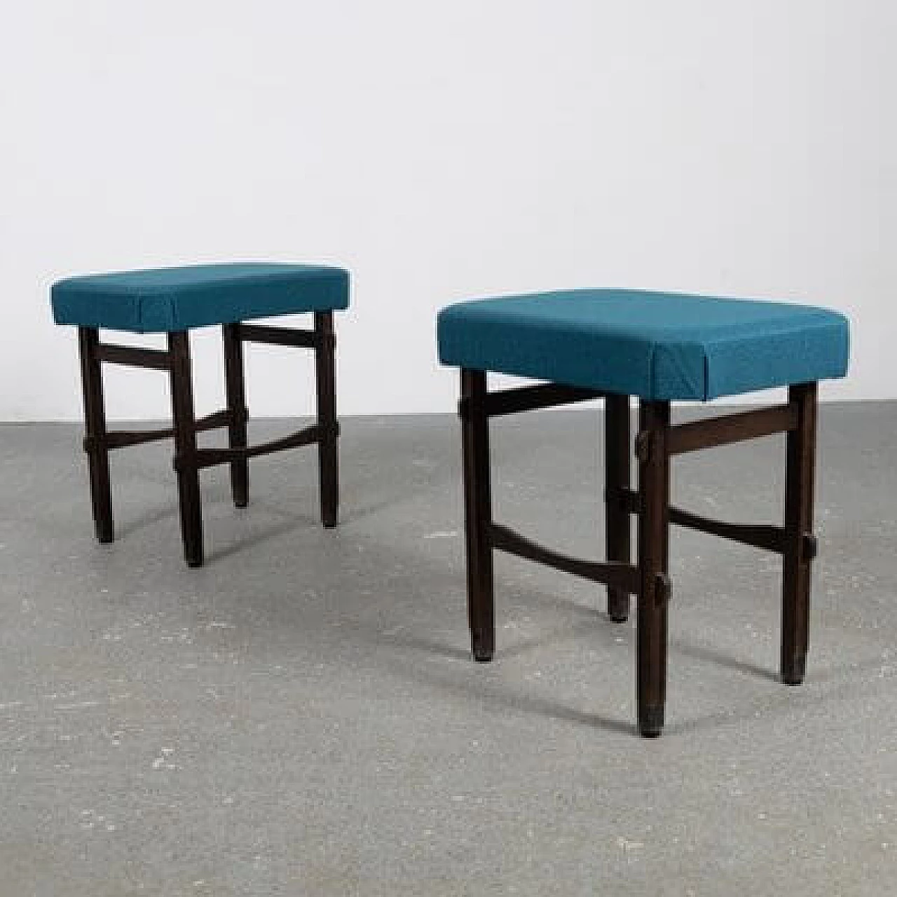 Pair of beech and fabric stools, 1950s 10