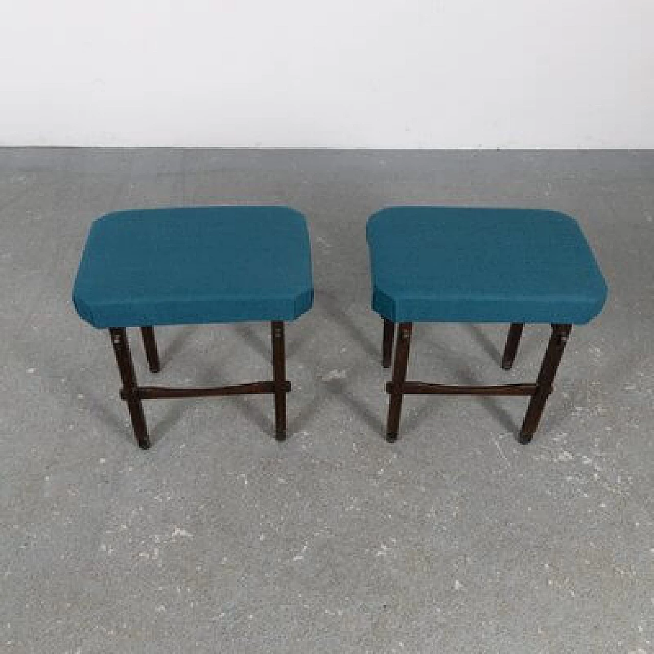 Pair of beech and fabric stools, 1950s 11