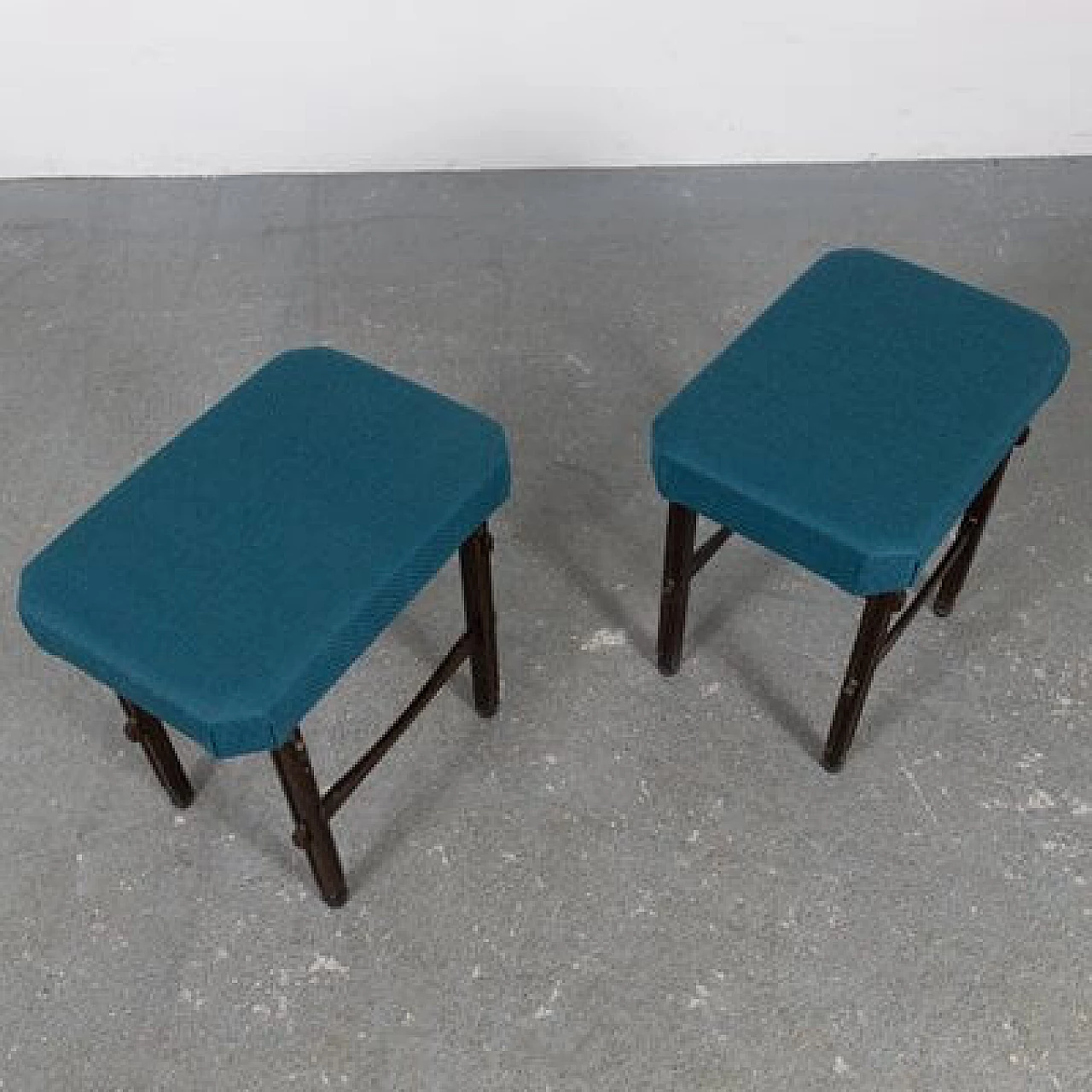 Pair of beech and fabric stools, 1950s 12