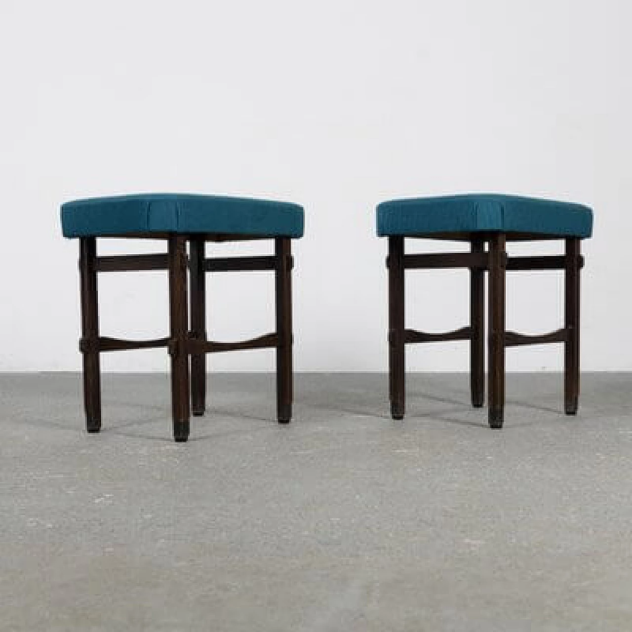 Pair of beech and fabric stools, 1950s 14