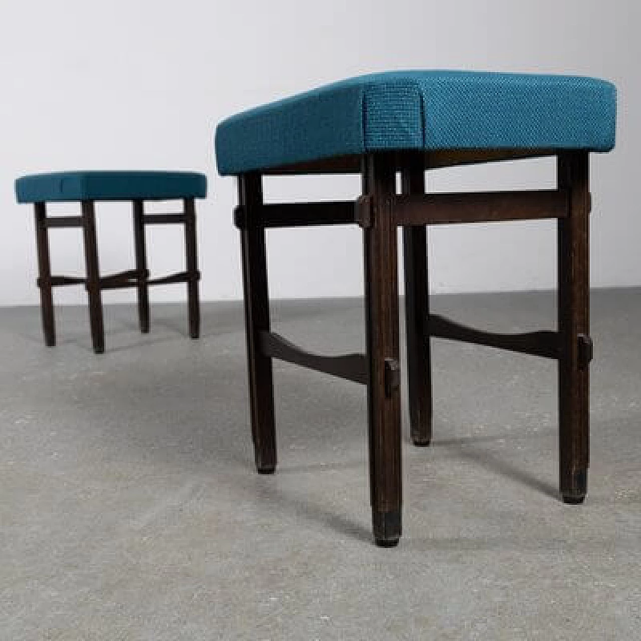 Pair of beech and fabric stools, 1950s 15