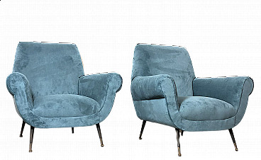 Pair of armchairs by Gigi Radice in blue microvelvet, 1950s