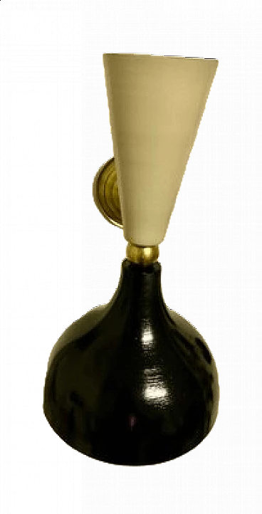 Black and beige brass wall lamp, 1950s