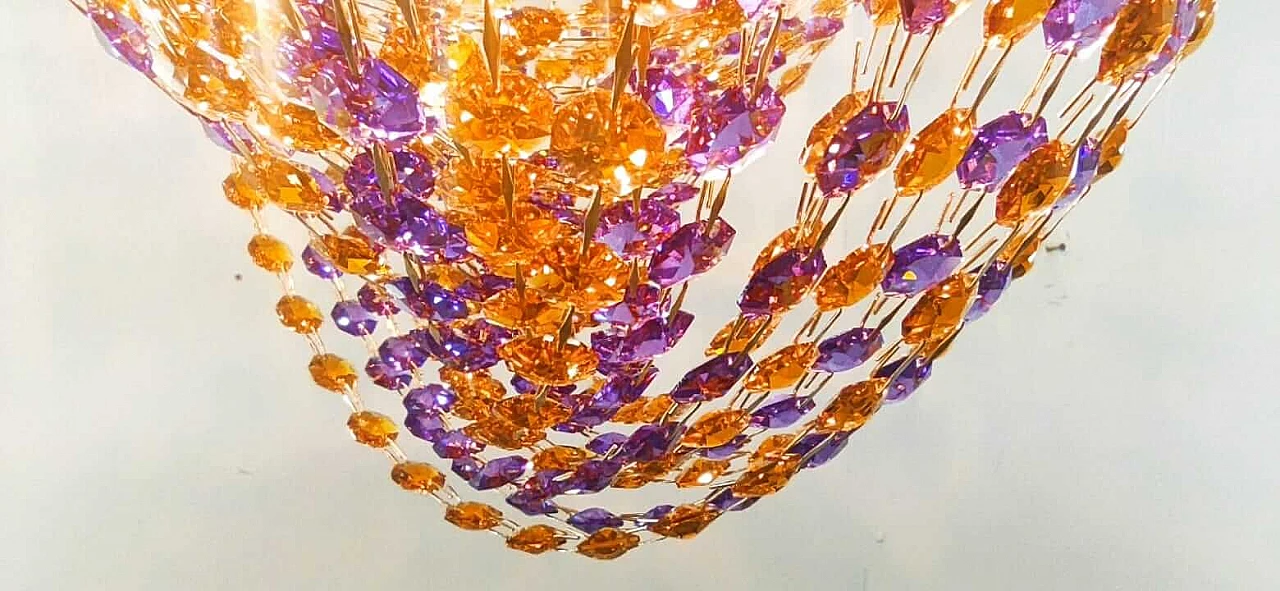 Plafoniera in cristallo ambra e lilla, anni '60 2