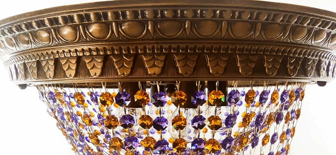 Plafoniera in cristallo ambra e lilla, anni '60 4