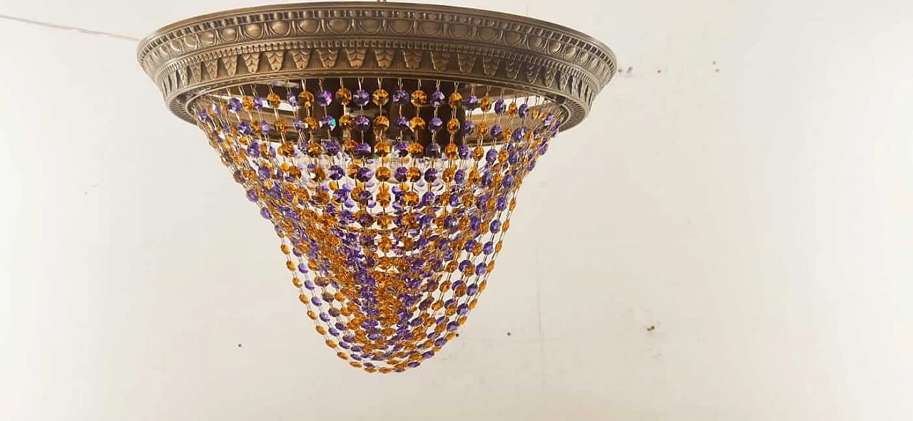 Plafoniera in cristallo ambra e lilla, anni '60 7