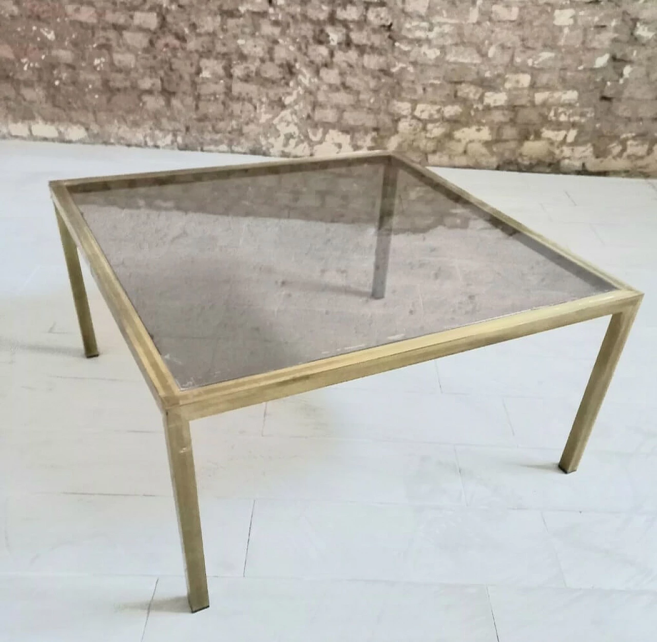Brass coffee table with smoked glass top, 1970s 1
