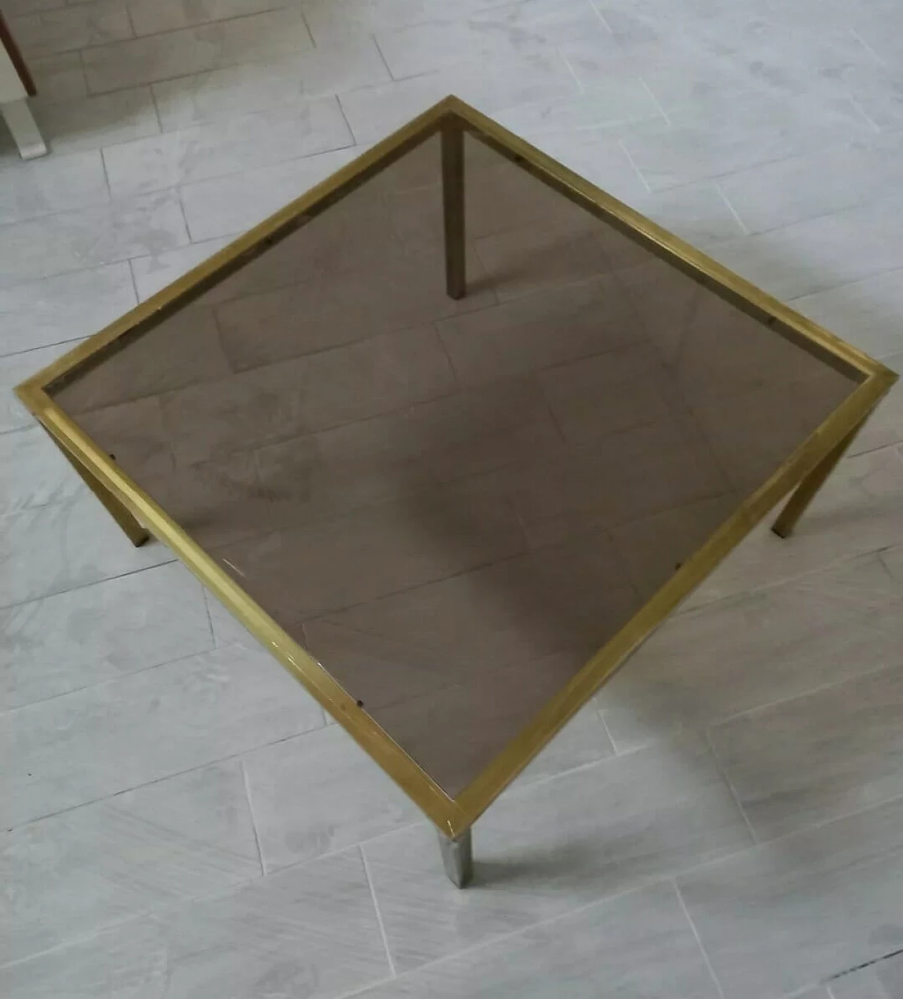 Brass coffee table with smoked glass top, 1970s 2