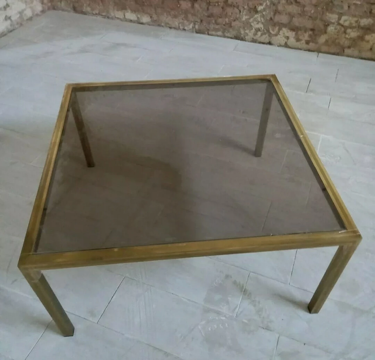 Brass coffee table with smoked glass top, 1970s 4