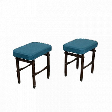Pair of beech and fabric stools, 1950s