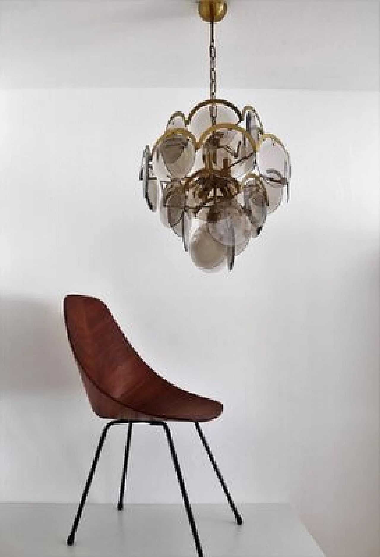 Brass and smoked glass chandelier by Vistosi, 1960s 2
