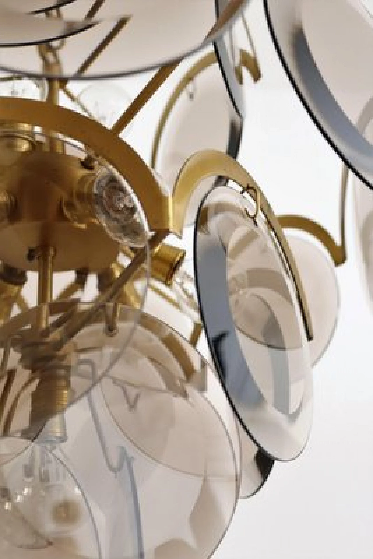 Brass and smoked glass chandelier by Vistosi, 1960s 6