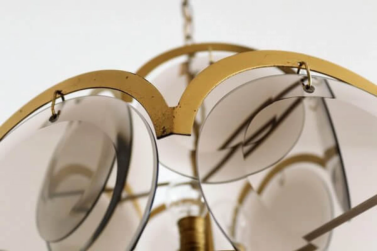 Brass and smoked glass chandelier by Vistosi, 1960s 8