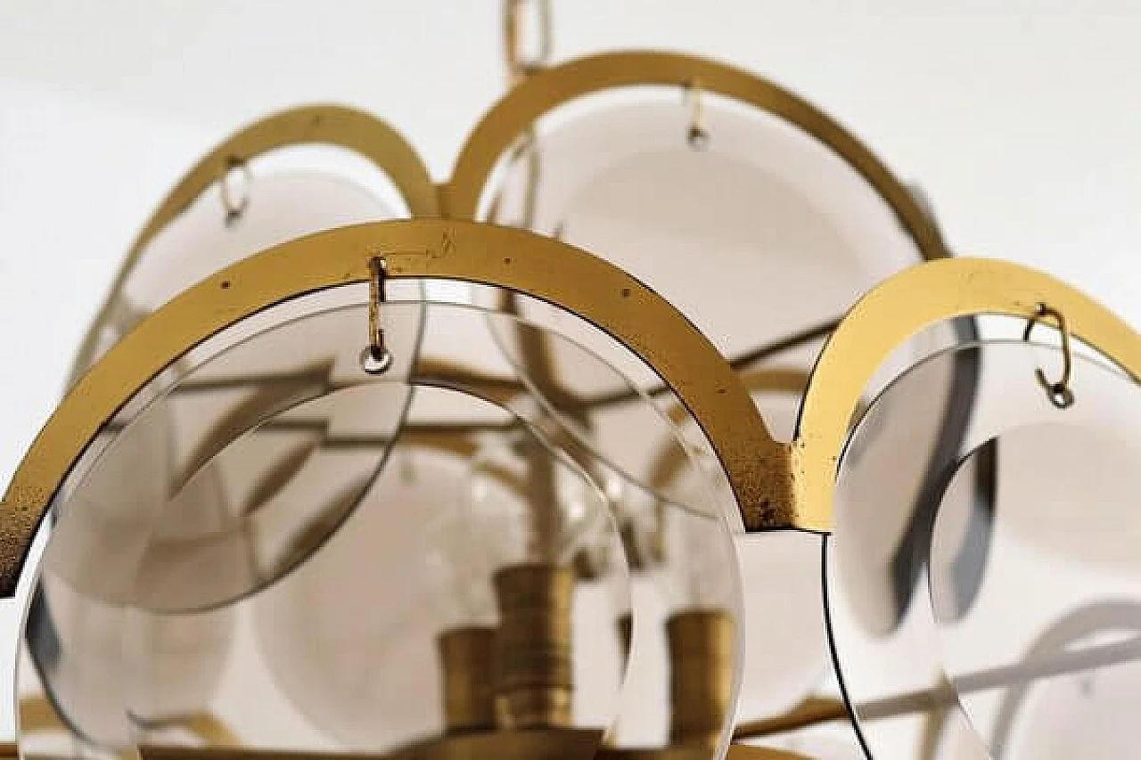 Brass and smoked glass chandelier by Vistosi, 1960s 13