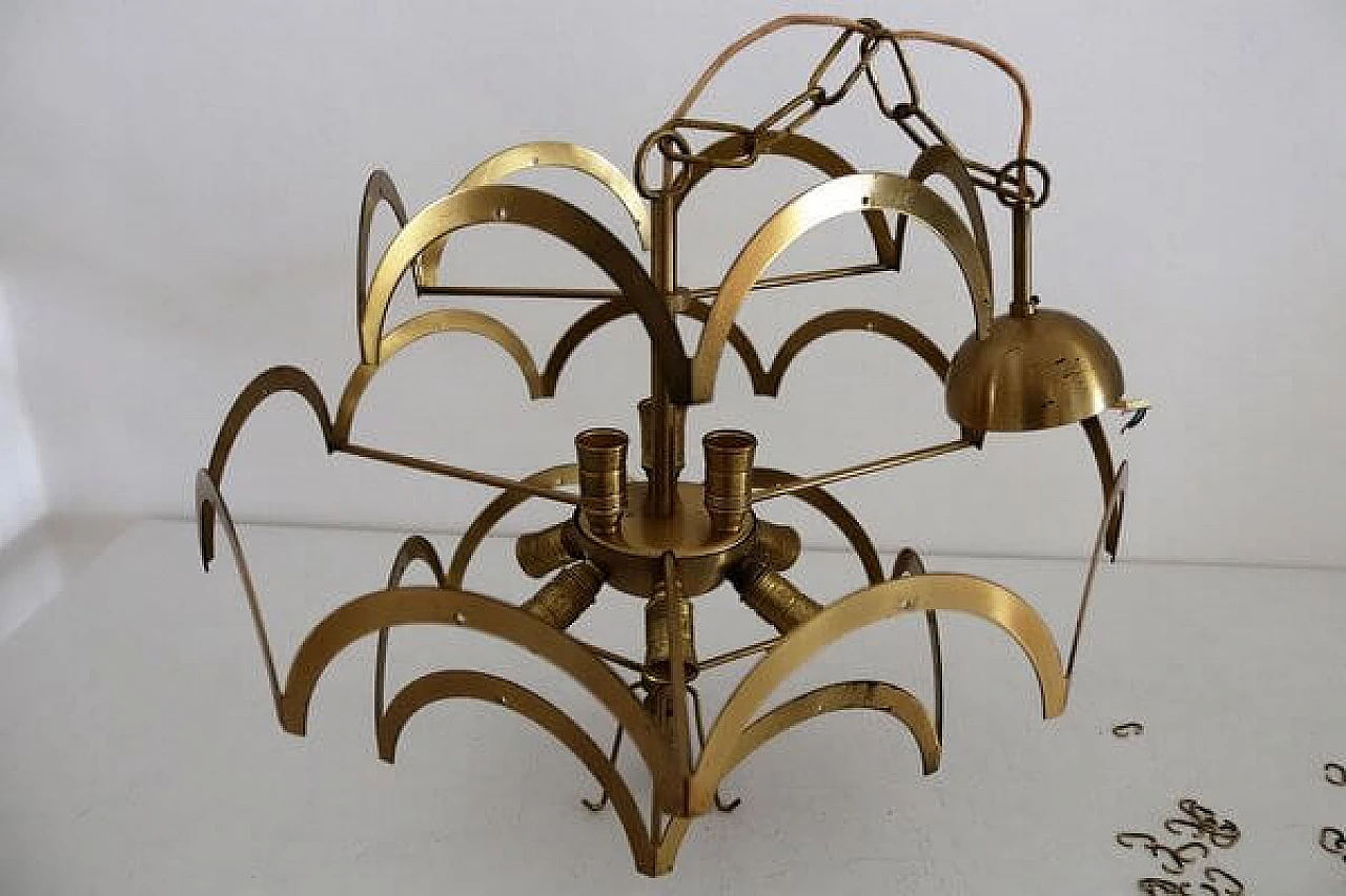 Brass and smoked glass chandelier by Vistosi, 1960s 15