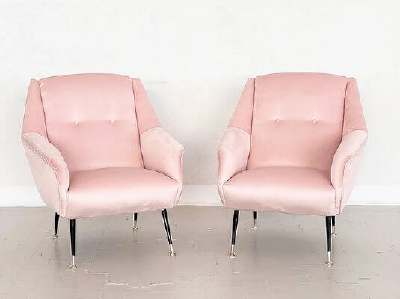 Pair of pink velvet armchairs, 1950s 1