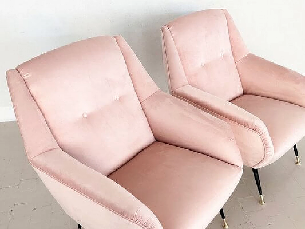 Pair of pink velvet armchairs, 1950s 6