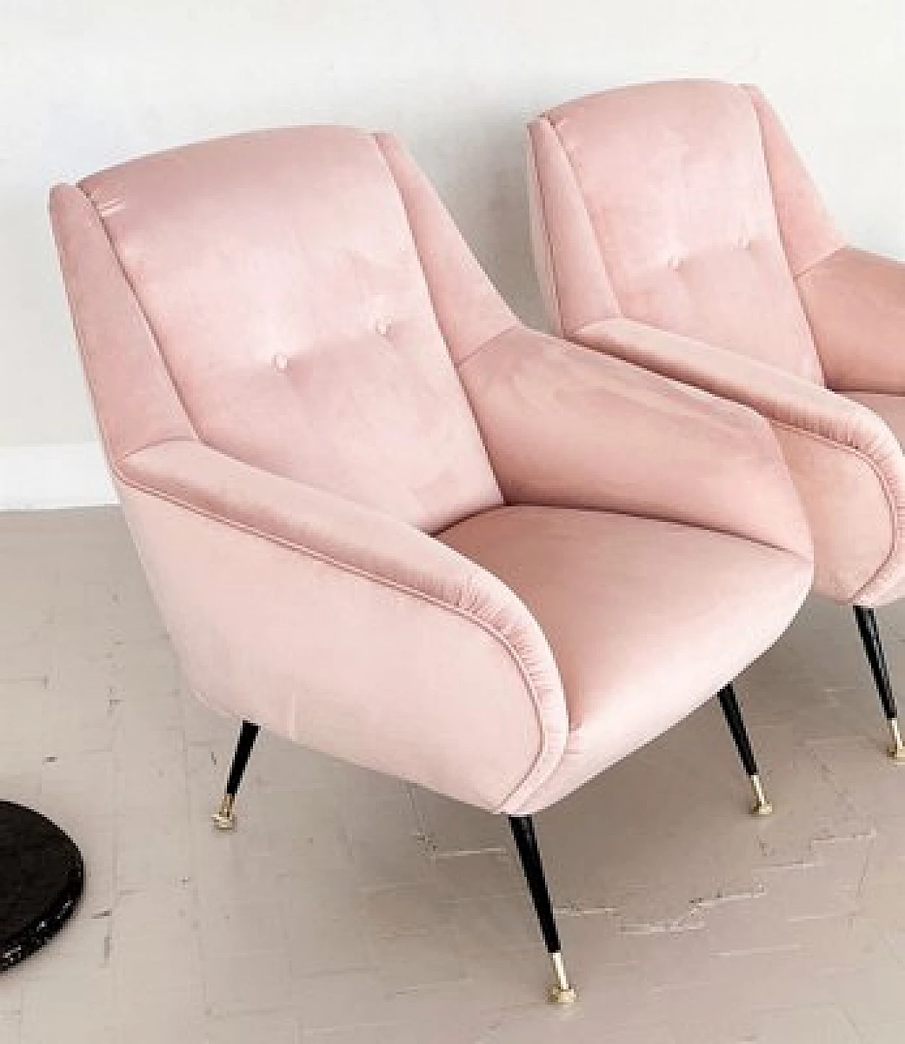 Pair of pink velvet armchairs, 1950s 7