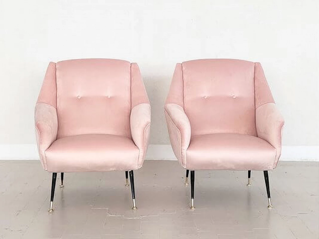 Pair of pink velvet armchairs, 1950s 12
