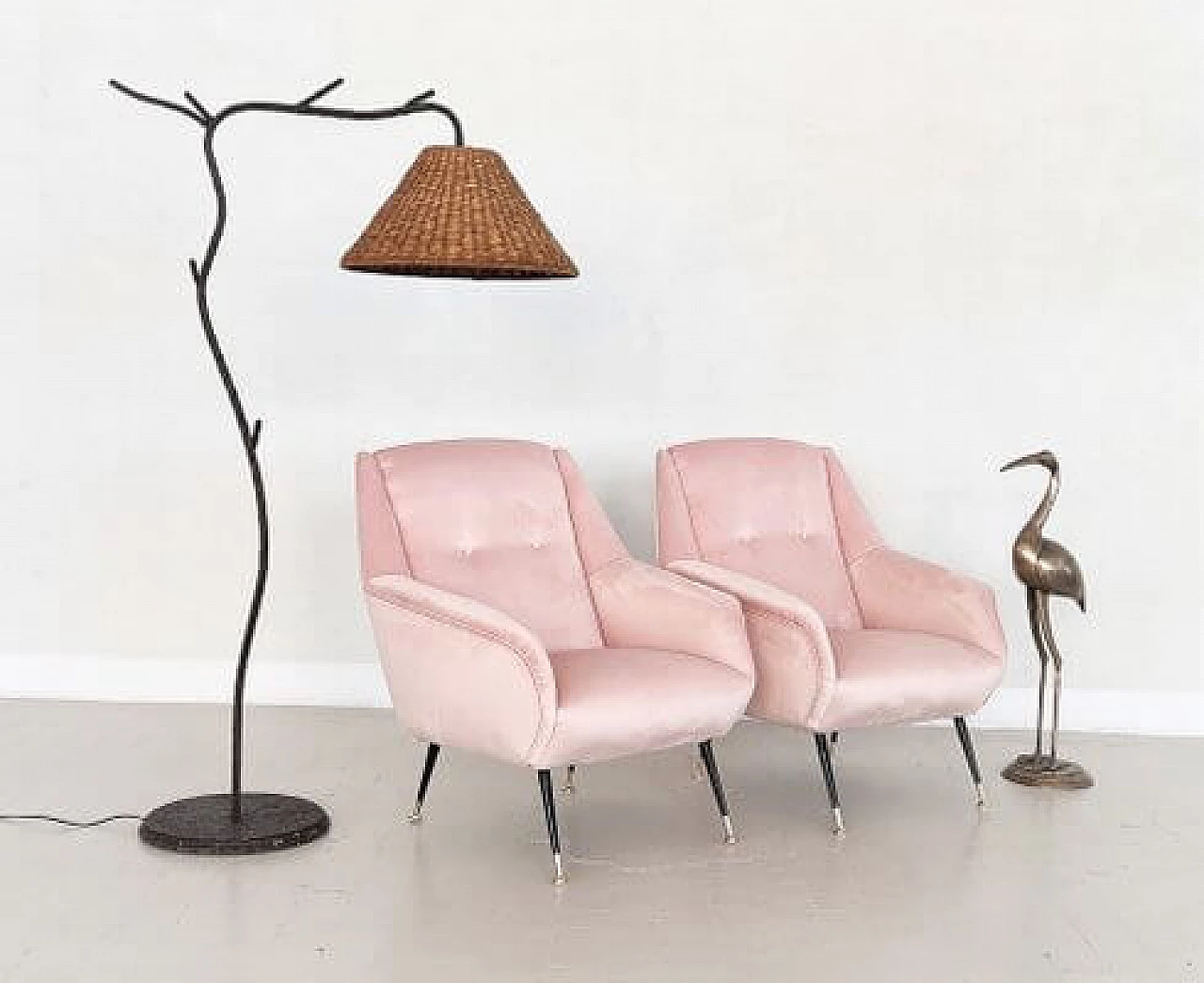 Pair of pink velvet armchairs, 1950s 13