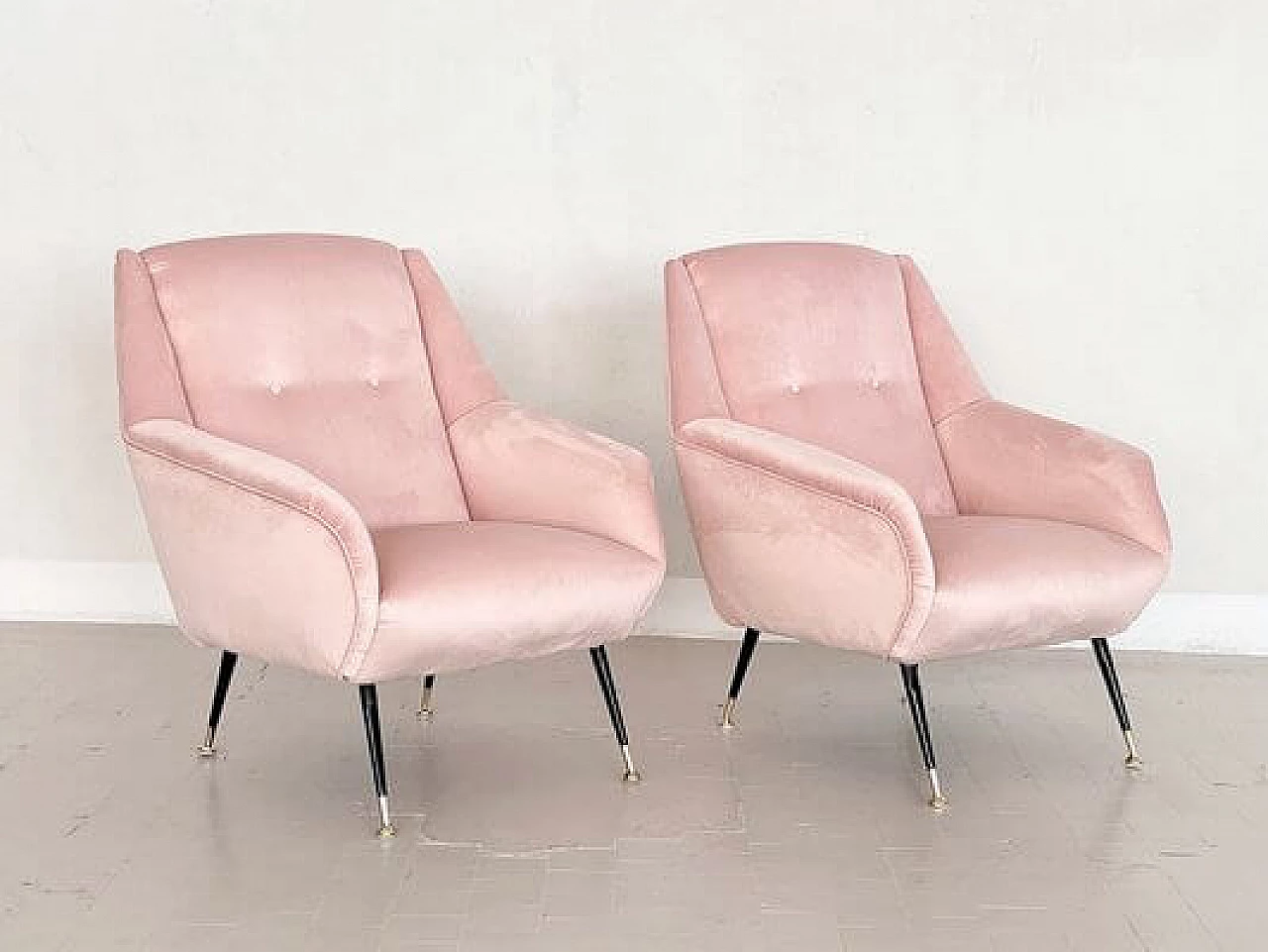 Pair of pink velvet armchairs, 1950s 14
