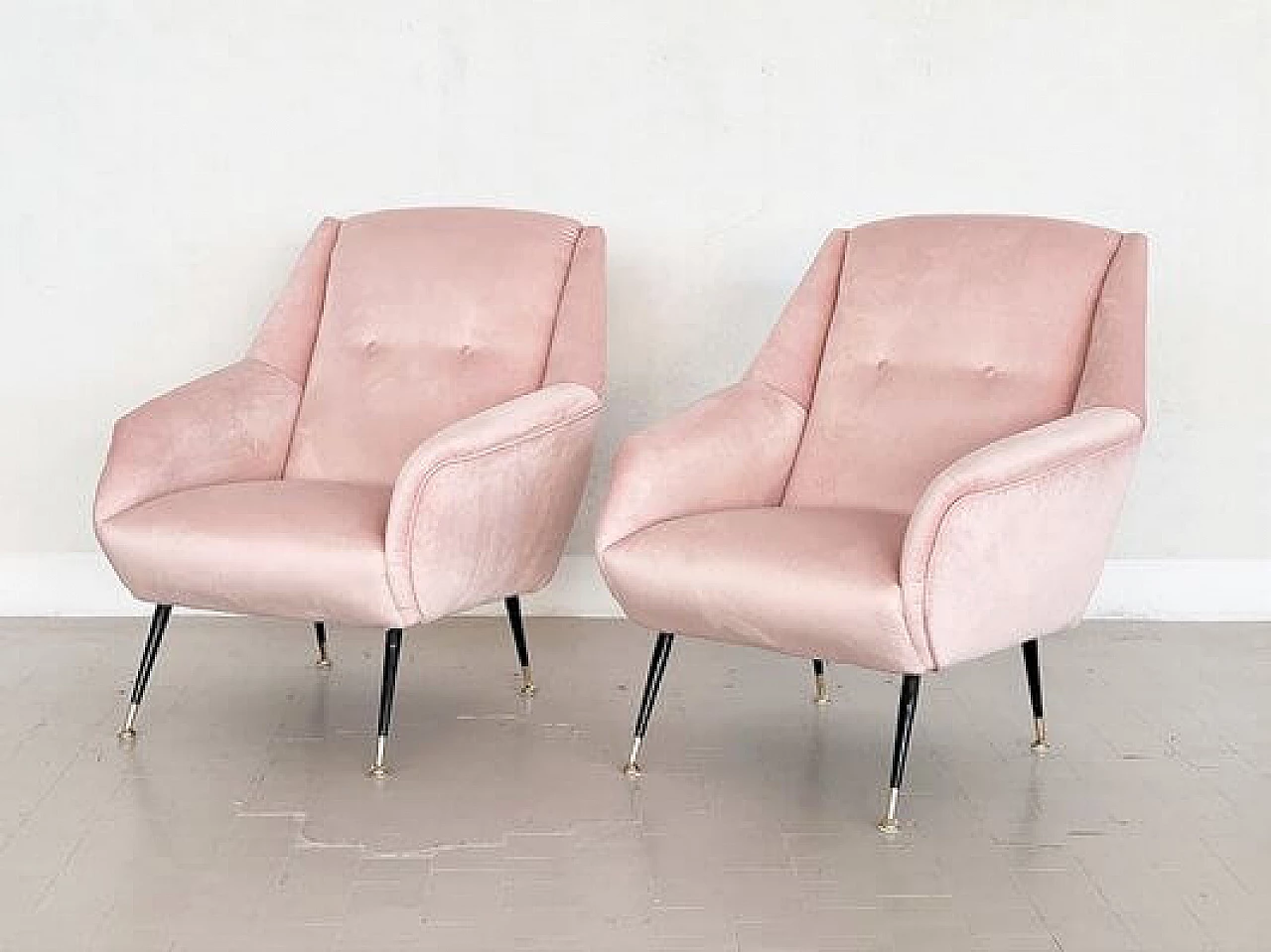 Pair of pink velvet armchairs, 1950s 15