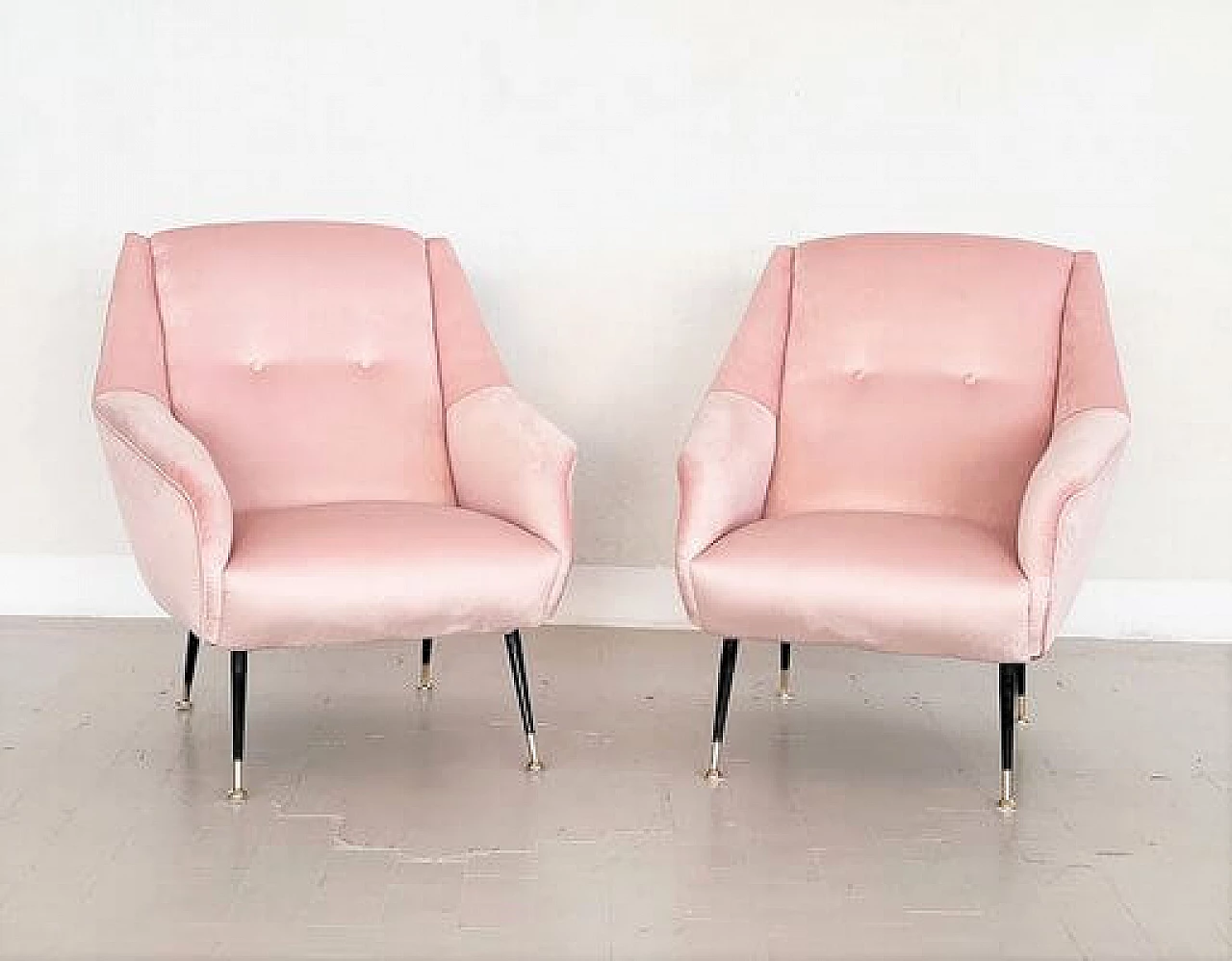 Pair of pink velvet armchairs, 1950s 16