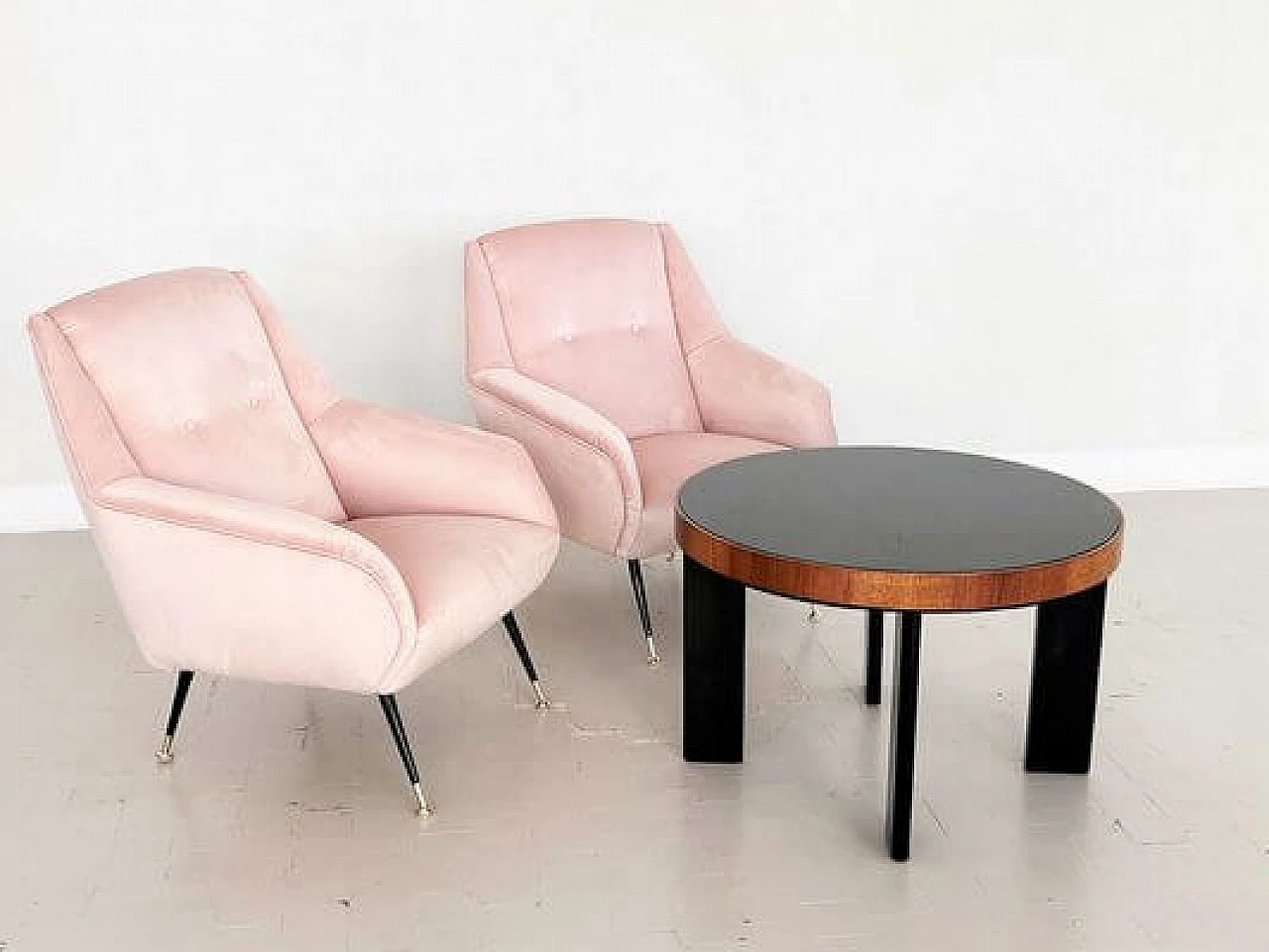 Pair of pink velvet armchairs, 1950s 17