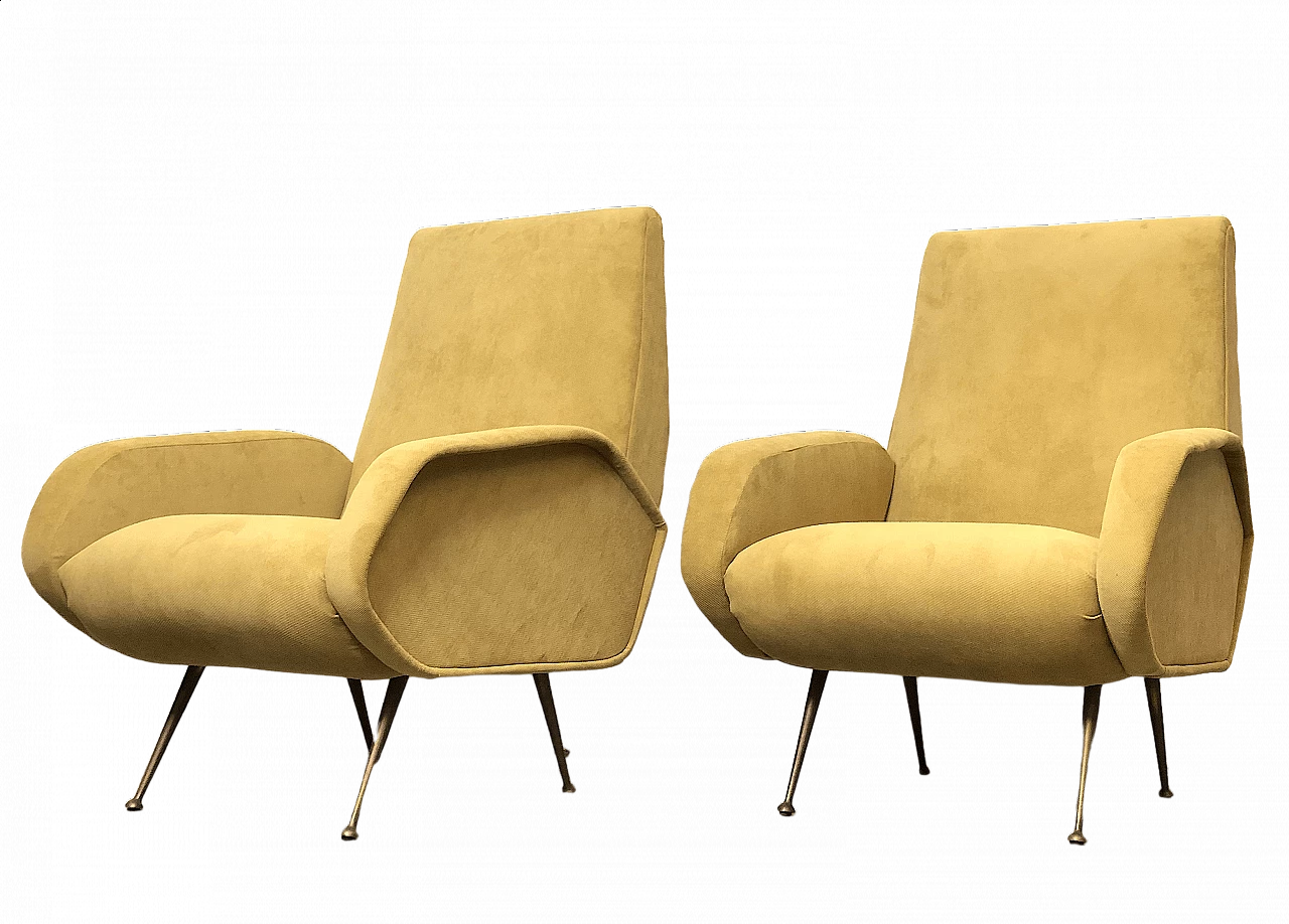 Pair of armchairs attributed to Marco Zanuso in velvet, 1950s 14