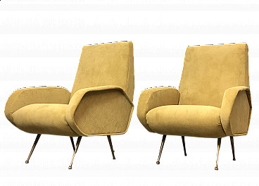 Pair of armchairs attributed to Marco Zanuso in velvet, 1950s