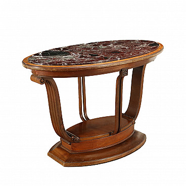 Tavolino ovale Art Déco con piano in marmo viola, inizio '900