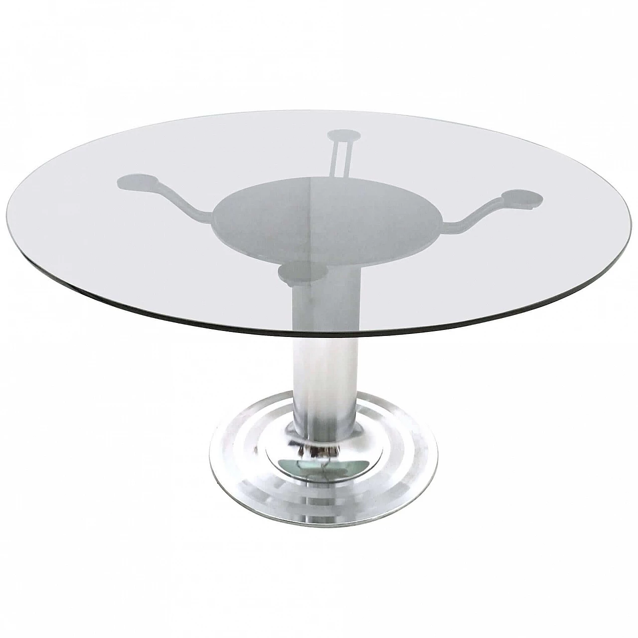Round chromed metal table with tempered glass top, 1970s 5