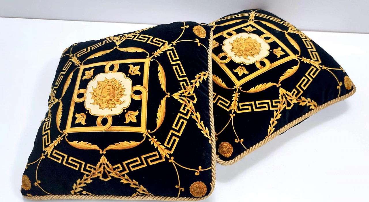 Pair of black cushions by Gianni Versace, 1980s 7