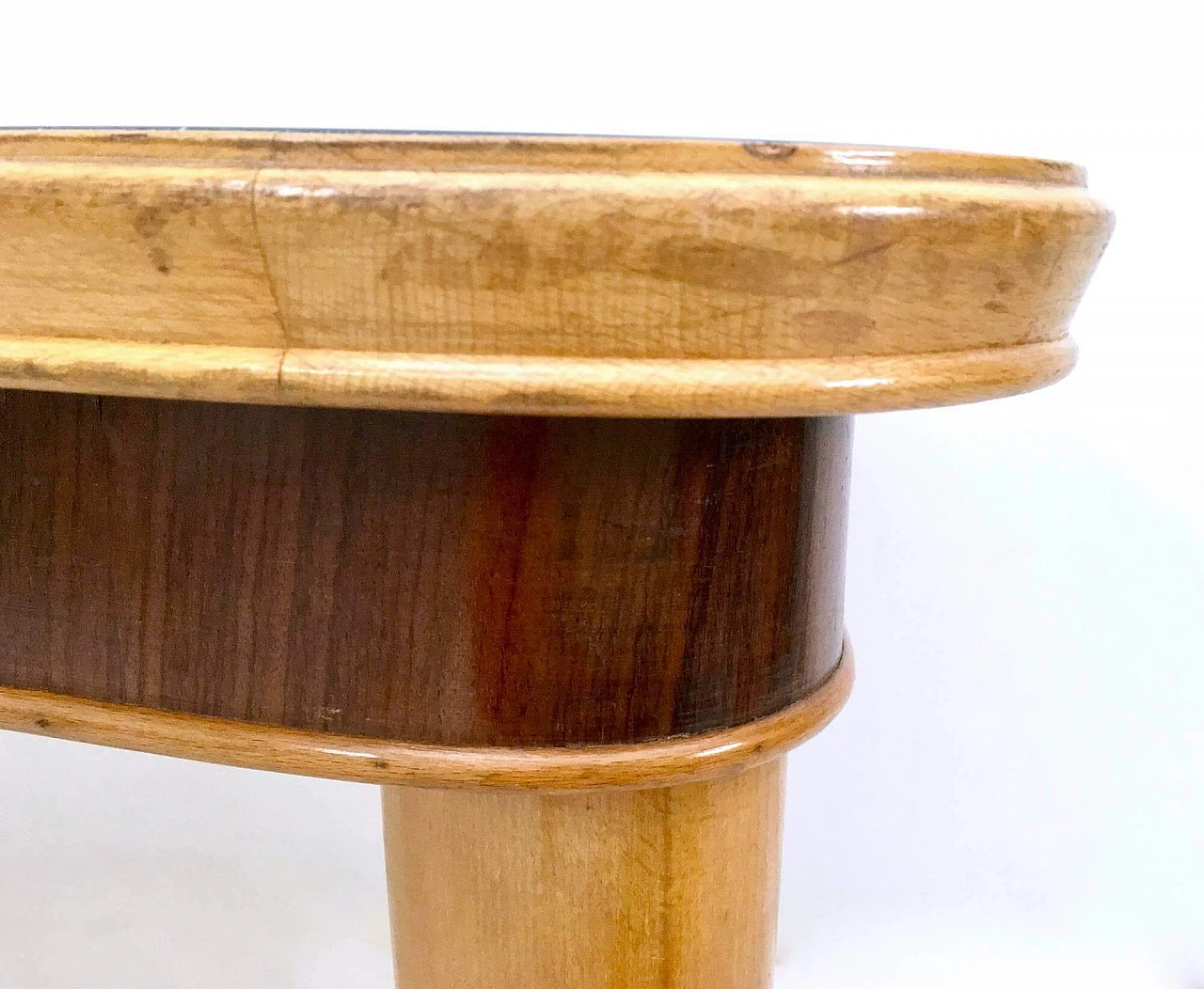 Maple and beech table with marbled glass top, 1950s 2